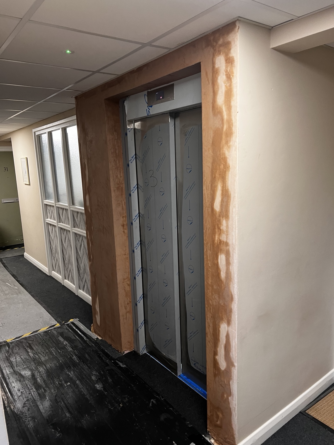 Lift entrance being made good